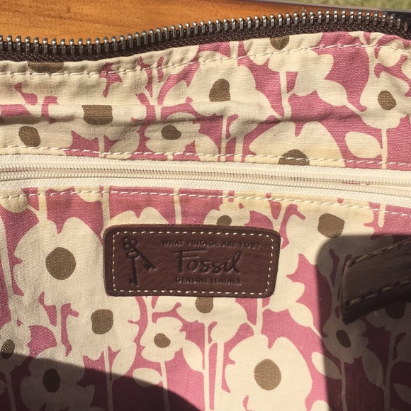 FOSSIL BROWN Vintage Look HANDBAG GENUINE LEATHERt - Picture 4 of 6